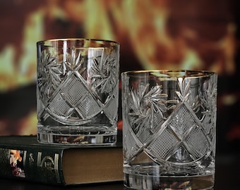 11 oz Whiskey Glasses set, Hand-Cut Crystal Old-Fashioned Glasses with Rim