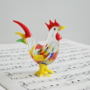 Vibrant Handmade Glass Rooster Figurine | Colorful Decorative Art Piece | Unique Animal Collectible
