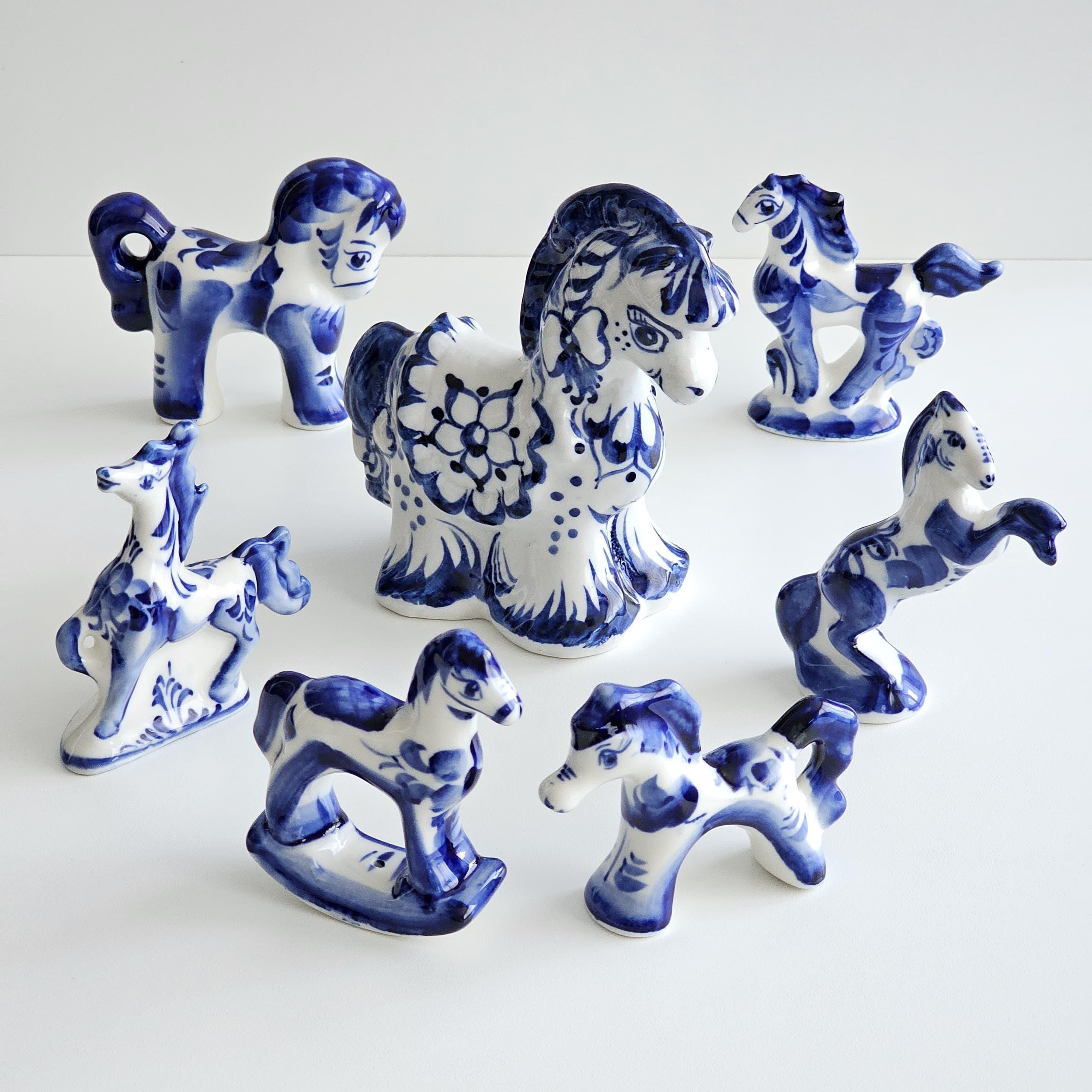 Gzhel Porcelain Horse Figurine: Hand-painted Cobalt Blue, 2026
