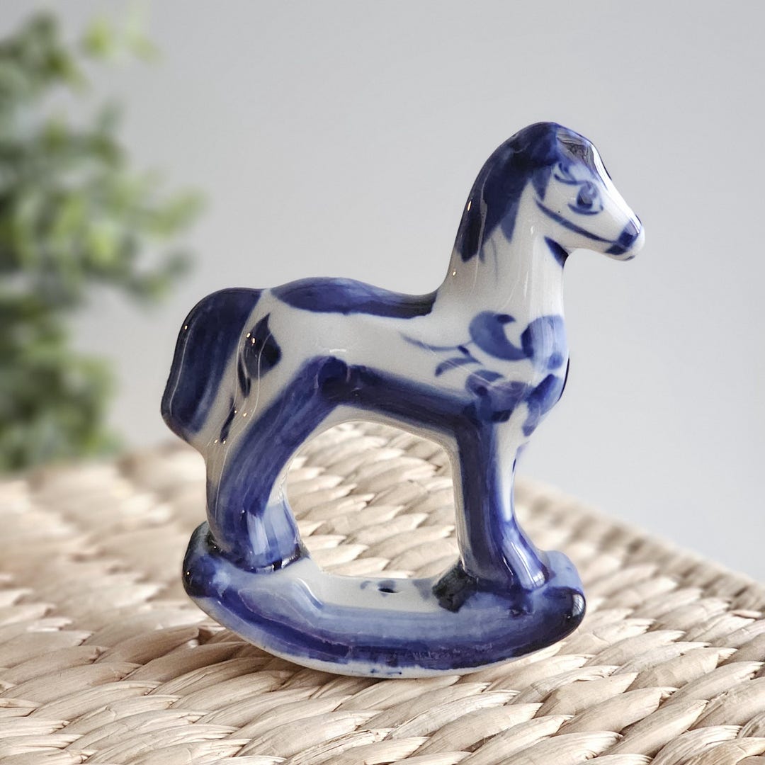 Gzhel Porcelain Horse Figurine: Hand-painted Cobalt Blue, 2026