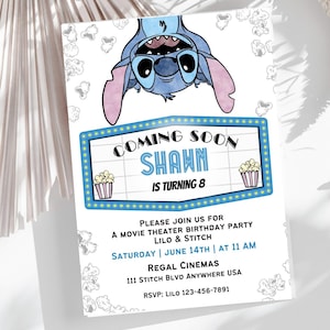 Editable Stitch Movie Birthday Invitation, Lilo & Stitch Canva Template, Cute Watercolor for Kids, Printable Party Invite for Boy or girl