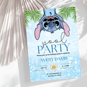 Editable Stitch Pool Party Birthday Invitation, Lilo & Stitch Canva Template, Cute Invite for Kids, Printable Party Invite Boy/girl