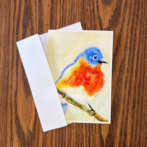 Eastern Bluebird greeting card, watercolor printed card, bird lover