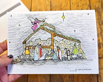 Tarjeta de felicitación de la Natividad a partir de un boceto original a tinta y rotulador