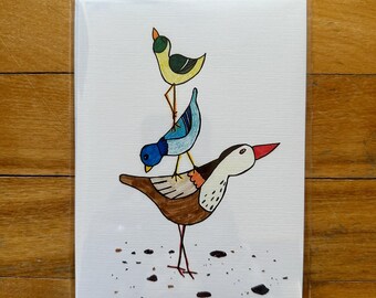Bird Stack art print from original sketch