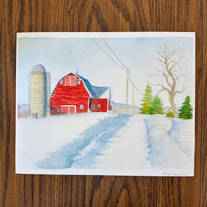 A Farm in Winter art print from original watercolor painting