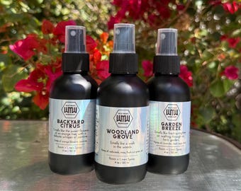The Spring Collection Trio | Woodland Grove | Garden Breeze | Backyard Citrus | Room + Linen Sprays | Fresh and Earthy Springtime Scents