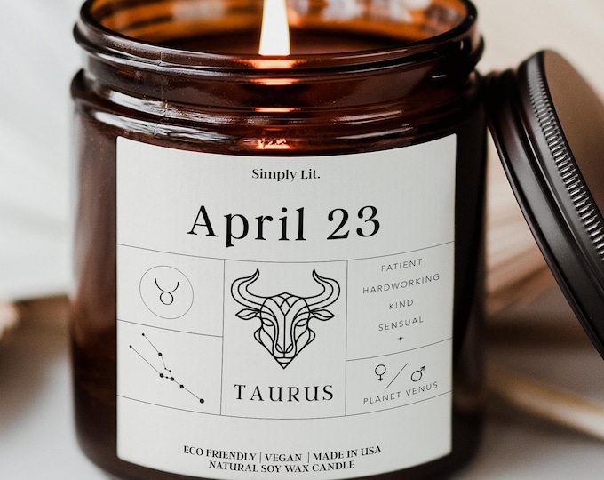 Personalized Birthdate Zodiac Candle, Custom Astrology Birthday Gifts for Her, Birth Month Candle May Taurus Gift SL-0350