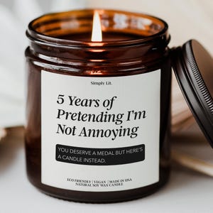5th Anniversary Gift Scented Candle Funny Gift for Him Her Husband Wife Boyfriend Girlfriend Anniversary Five Years Down Gift Candle SL-0106