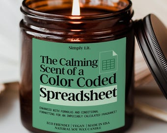 The Calming Scent of a Color Coded Spreadsheet Candle Gift Spreadsheet Funny Accountant Gift Data Analyst Gift CPA Candle SL-0059