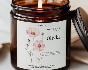 Birth Flower Gift Candle Personalized Birthday Gift for Friend Birthday Gift Custom Birth Month Gift for Her Bday Best Friend SL-0199
