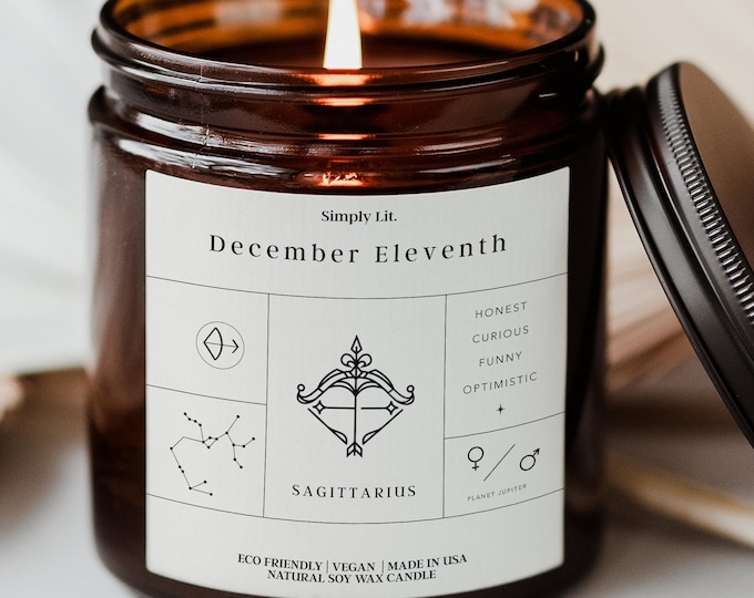 Birthdate Candle, Custom Birth Month Candle Gifts for Her Personalized Sagittarius Gift Astrology Candle Birth Flower Zodiac Gift SL-0349