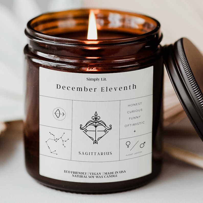 Birthdate Candle, Custom Birth Month Candle Gifts for Her Personalized Sagittarius Gift Astrology Candle Birth Flower Zodiac Gift SL-0349 Bild 1