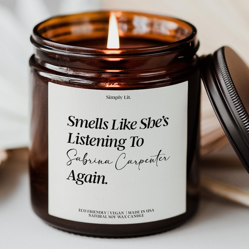Smells Like Listening To Sabrina Carpenter Candle Personalized Music Lover Gift for Friend Concert Gift Fan Girl Custom Candle SL-0056 image 1