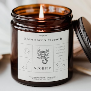Birthdate Candle Custom Birth Month Candle Gifts for Her Personalized Scorpio Gift Astrology Candle Birth Flower Zodiac Gift SL-0350