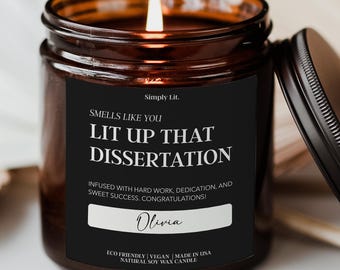 Personalized Dissertation Gift Doctorate Smells Like Candle Funny EdD PhD Graduation Gift Doctoral Student Custom Grad Present SL-0174
