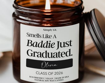 Funny Baddie Graduated Candle Custom Graduation Gift for Graduate Class of 2026 Grad Gift Grandson College High School Graduation SL-0094