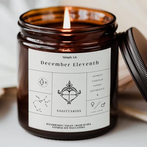 Birthdate Candle, Custom Birth Month Candle Gifts for Her Personalized Sagittarius Gift Astrology Candle Birth Flower Zodiac Gift SL-0349