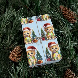 Wrapping Paper, Playful Kittens Christmas Lights Presents Trees, Holiday Gift Wrap, Cat Lover Christmas Decor, Christmas Gift Wrap Paper,