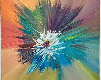 Arte original abstracto de flores, colorido, brillante, pintura, 16 "x 20", moderno, divertido
