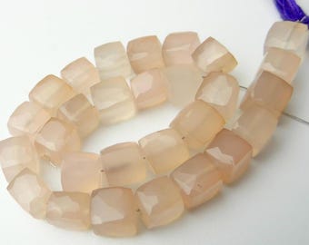 8 inches... Light Peach chalcedony faceted cube beads--6mm