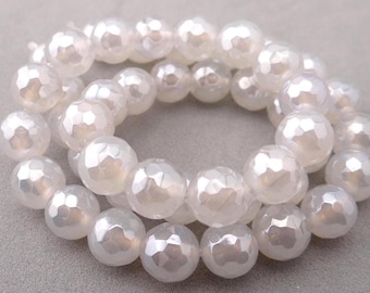 14.5 inches... Pearl coated quartz faceted round beads--8-10mm