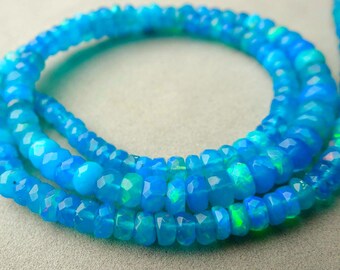 8 inches...Aqua blue Ethiopian opal faceted rondelle beads....3.5-5mm