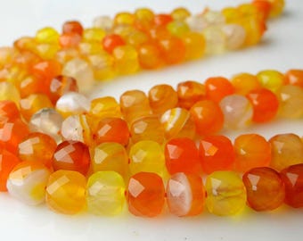 Bright yellow and orange Quartz Faceted Cube Beads: 6.5 inch Strand