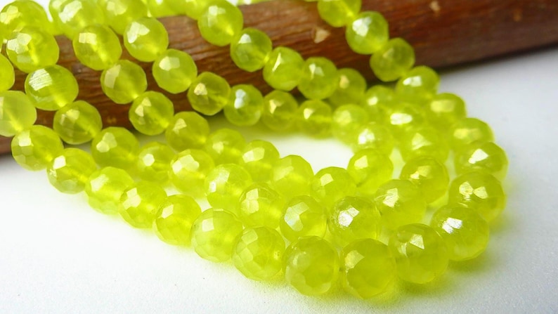 8 inches... Bright lemon lime chalcedony faceted round beads--6.5mm image 9