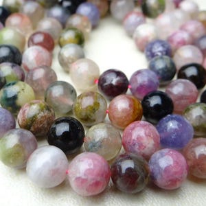Multi Tourmaline smooth round beads ~~~7.5 Inches~~~8mm