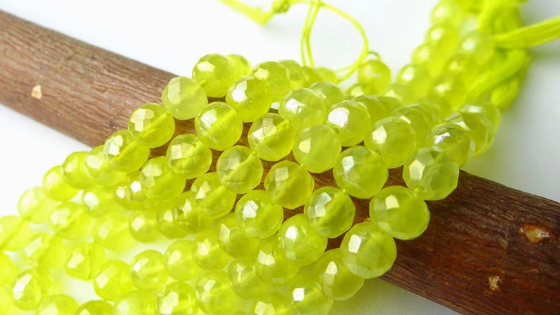 8 inches... Bright lemon lime chalcedony faceted round beads--6.5mm image 7