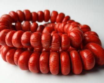 Perline rotonde lisce di corallo spugnoso rosso ~~~7x5-15 x 6 mm--9 pollici