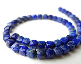 Lapis Lazuli faceted cube beads~~ 8 inches--4mm