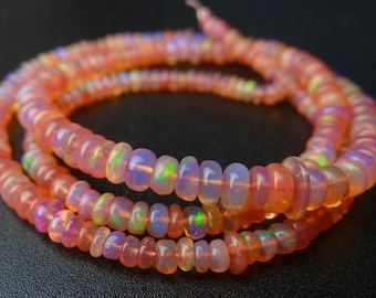 8,5 cala... Łososiowy róż tęczowy opal etiopski gładkie koraliki rondelle.... 3-5 mm