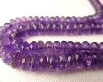 4 inches..Amethyst faceted rondelle beads..6x4mm