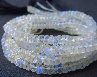 7 inches...AA Extreme Blue fire moonstone faceted rondelle beads....4.5mm