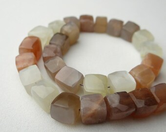8 Inches...multi moonstone faceted 3D cube beads....7mm