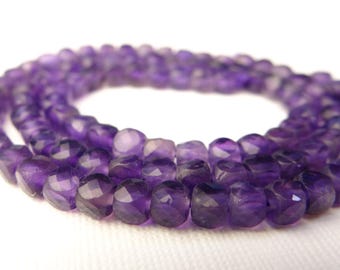 7.5 inches..African Amethyst faceted 3D cube beads...4mm