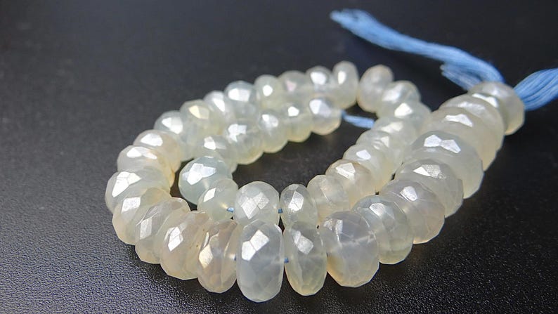 8 Zoll Off white Pearl Chalcedon facettierte Rondell Perlen - 8x4 - 10 x 6 mm Bild 3