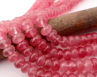 Perline rondelle lisce di quarzo limonata rosa - 15 pollici - 8 x 5 mm