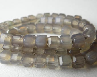 11 Inches...Light gray quartz faceted cube beads....5mm
