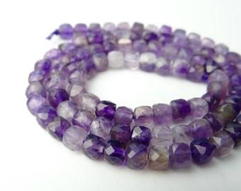 8 inches..shaded Amethyst faceted 3D cube beads...4mm