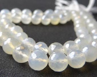 8 inches... Pearl chalcedony faceted round beads--8mm