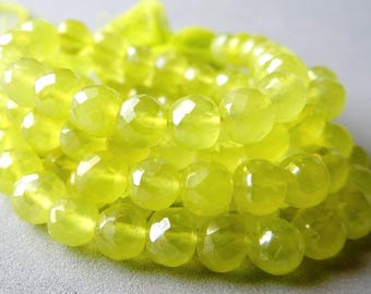 8 inches... Bright lemon lime chalcedony faceted round beads--6.5mm