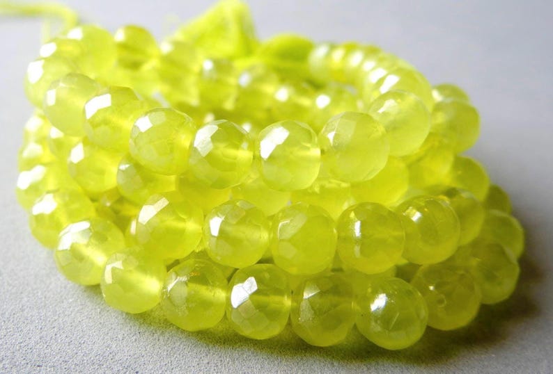 8 inches... Bright lemon lime chalcedony faceted round beads--6.5mm image 1