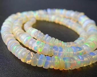 8 inches...Yellow/Beige Ethiopian opal smooth hesihi, tyre rondelle beads....4-6mm