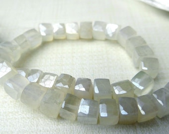 4 inches... Pearl chalcedony faceted cube beads--6mm