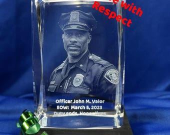 Honor in Crystal 3D Engraved Memorial Cube for Fallen Officer