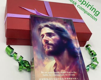Jesus Oil Painting on Crystal Block – Bible-Inspired Art (Bilingual English & Chinese Names)