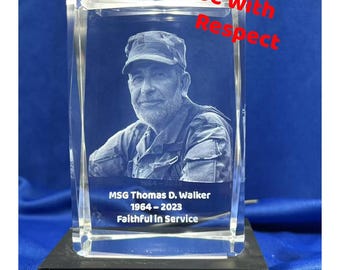Custom 3D Crystal Engraved Memorial Cube for Fallen Soldiers and Officers